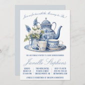 Blue Toile China, Viktorianisch Tee Party Babydusc Einladung (Vorne/Hinten)