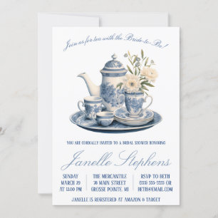 Blue Toile China Viktorianisch Tee Party Brautpart Einladung