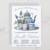Blue Toile China Viktorianisch Tee Party Brautpart Einladung (Vorne/Hinten)