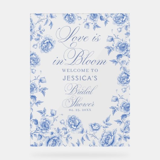 Blue Toile Chinoiserie Brautparty Willkommen Acrylschild (Vorderseite)