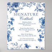 Blue Toile Chinoiserie Signature Cocktail Menu Poster (Vorne)