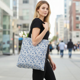 Blue Toile Christmas Ornaments, Bells & Ribbon Tasche