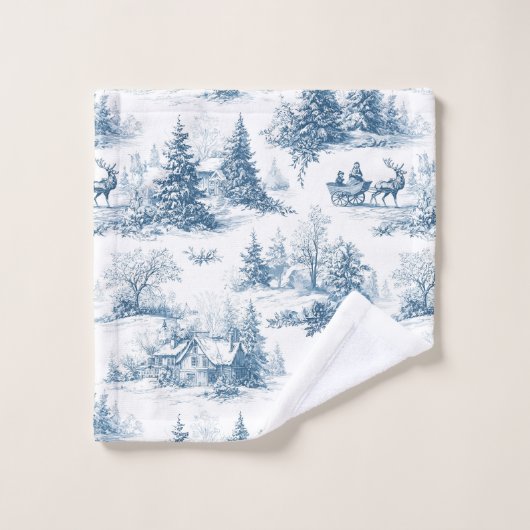 Blue Toile Christmas Pattern  Badhandtuch Set (Waschlappen)