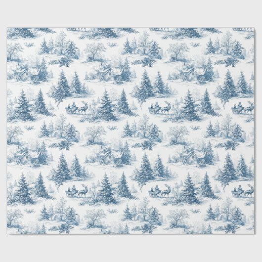 Blue Toile Christmas Pattern  Geschenkpapier (Flach)