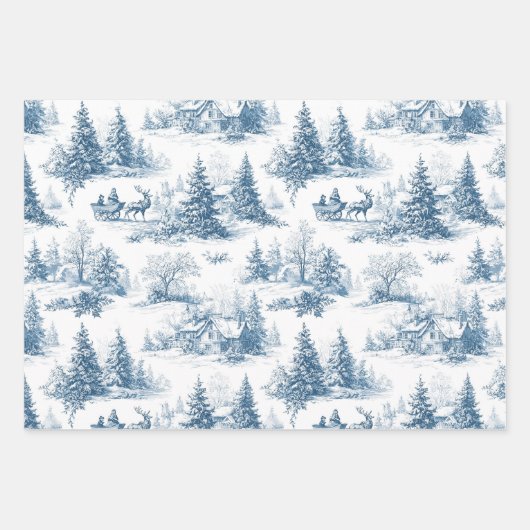Blue Toile Christmas Pattern  Geschenkpapier Set (Vorderseite)