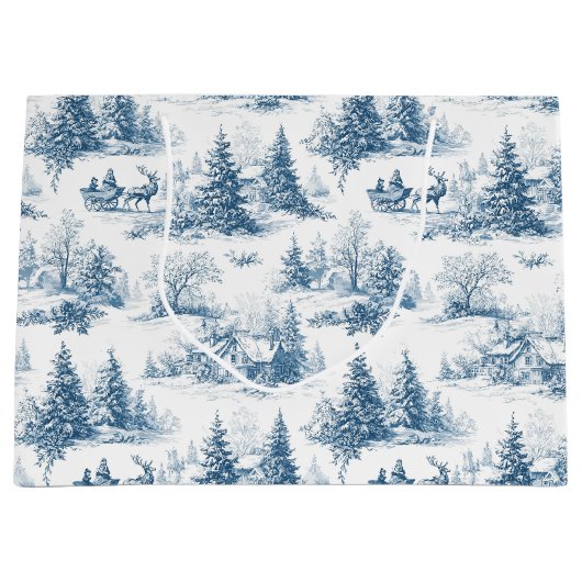 Blue Toile Christmas Pattern Große Geschenktüte (Vorderseite)