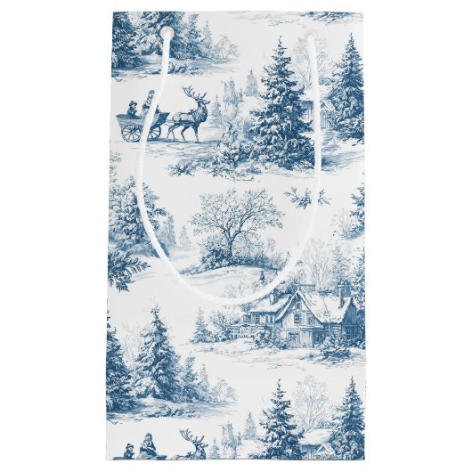 Blue Toile Christmas Pattern Kleine Geschenktüte (Vorderseite)