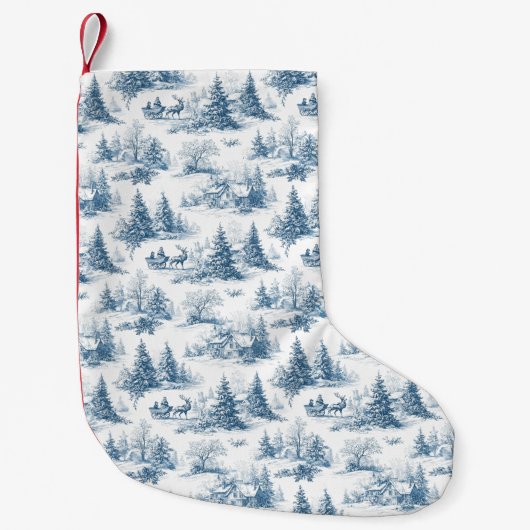 Blue Toile Christmas Pattern Kleiner Weihnachtsstrumpf (Vorderseite)
