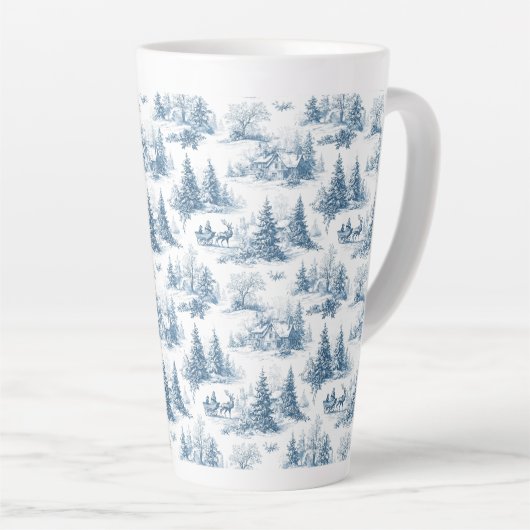 Blue Toile Christmas Pattern  Milchtasse (Rechte Ecke)
