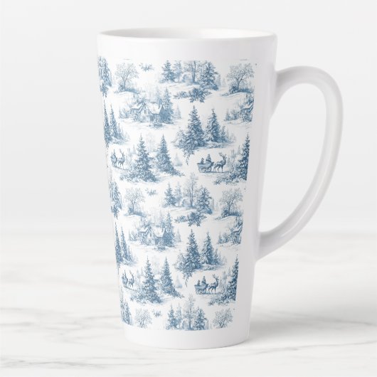 Blue Toile Christmas Pattern  Milchtasse (Rechts)