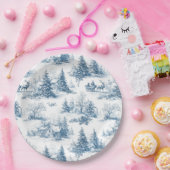 Blue Toile Christmas Pattern Pappteller (Party)