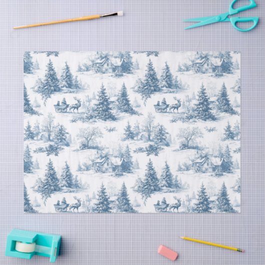 Blue Toile Christmas Pattern  Seidenpapier (Basteln)