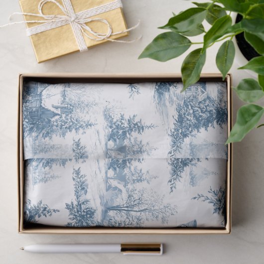 Blue Toile Christmas Pattern  Seidenpapier (Geschenk)