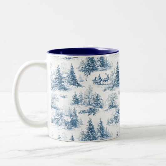 Blue Toile Christmas Pattern  Zweifarbige Tasse (Links)