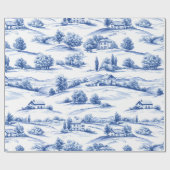 Blue Toile Countryside Scene (5) Geschenkpapier (Flach)