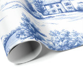 Blue Toile Countryside Scene (5) Geschenkpapier (Rolleneckpunkt)