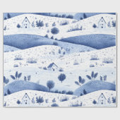 Blue Toile Countryside Scene (6) Geschenkpapier (Flach)