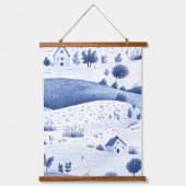 Blue Toile Countryside Scene (6) Wandteppich Mit Holzrahmen (Vorderseite)