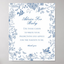 Blue Toile De Jouy Advice for Baby Showgame Poster