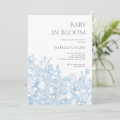 Blue Toile de Jouy Baby in Bloom Baby Showroom2 Einladung (Stehend Vorderseite)