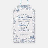 Blue Toile De Jouy Baby Shower Favoriten Geschenkanhänger (Vorderseite)