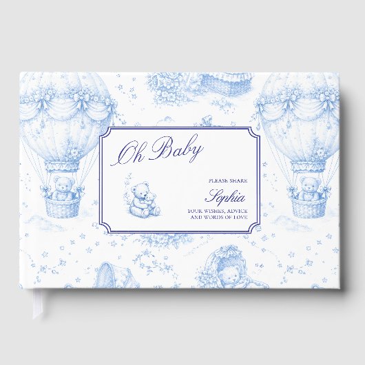 Blue Toile de Jouy Baby Shower Guest Book Gästebuch (Vorderseite)