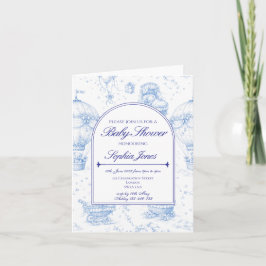 Blue Toile de Jouy Baby Shower Invitation Einladung