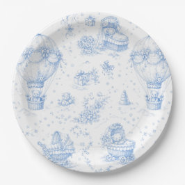 Blue Toile de Jouy Baby Shower Paper Plates Pappteller