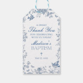 Blue Toile De Jouy Baptism Favoriten Geschenkanhänger (Rückseite)