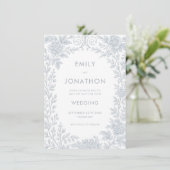 Blue Toile De Jouy Border Wedding Save the Date Einladung (Stehend Vorderseite)