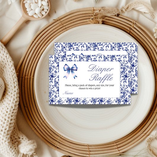 Blue Toile de Jouy Bow Babydusche Windelwanne Begleitkarte