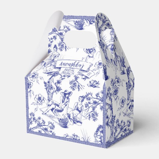 Blue Toile de Jouy Brautparty Geschenkschachtel (Vorderseite)