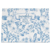 Blue Toile de Jouy Brautparty Große Geschenktüte (Vorderseite)