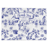 Blue Toile de Jouy Brautparty Große Geschenktüte (Rückseite)