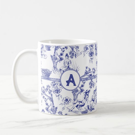Blue Toile de Jouy Brautparty Kaffeetasse (Links)