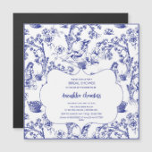 Blue Toile de Jouy Brautparty Magneteinladung (Vorne/Hinten)