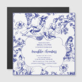 Blue Toile de Jouy Brautparty Magneteinladung (Vorne/Hinten)