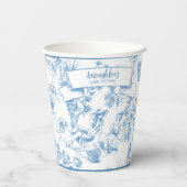 Blue Toile de Jouy Brautparty Pappbecher (Rückseite)
