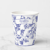 Blue Toile de Jouy Brautparty Pappbecher (Vorderseite)