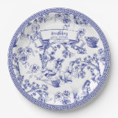 Blue Toile de Jouy Brautparty Pappteller (Vorderseite)