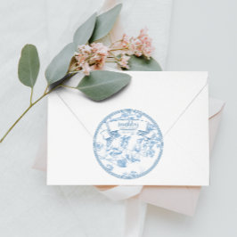 Blue Toile de Jouy Brautparty Runder Aufkleber