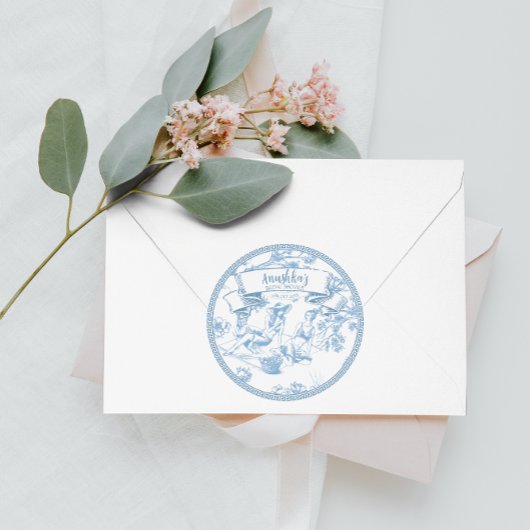 Blue Toile de Jouy Brautparty Runder Aufkleber