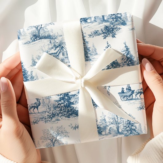 Blue Toile de Jouy Christmas Wrapping Paper Geschenkpapier