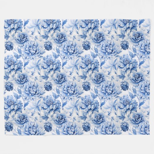 Blue Toile de Jouy Fleecedecke (Vorderseite (Horizontal))
