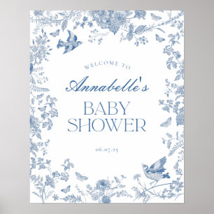 Blue Toile De Jouy Floral Baby Dusche Begrüßungsze Poster