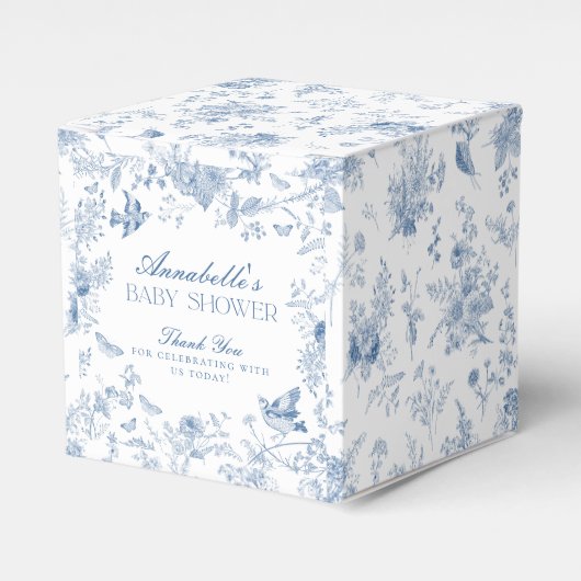 Blue Toile De Jouy Floral Baby Dusche Fühxen Geschenkschachtel (Vorderseite)