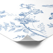Blue Toile De Jouy Floral Wedding Willkommenszeich Poster (Ecke)