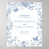 Blue Toile De Jouy Floral Wedding Willkommenszeich Poster (Vorne)
