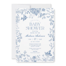 Blue Toile De Jouy French Floral Baby Dusche