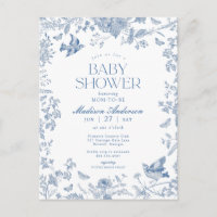 Blue Toile De Jouy French Floral Baby Dusche